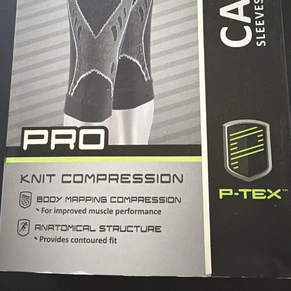 P-TEX Pro Knit Compression Calf Sleeves Black Gray Large Pair RN 104141